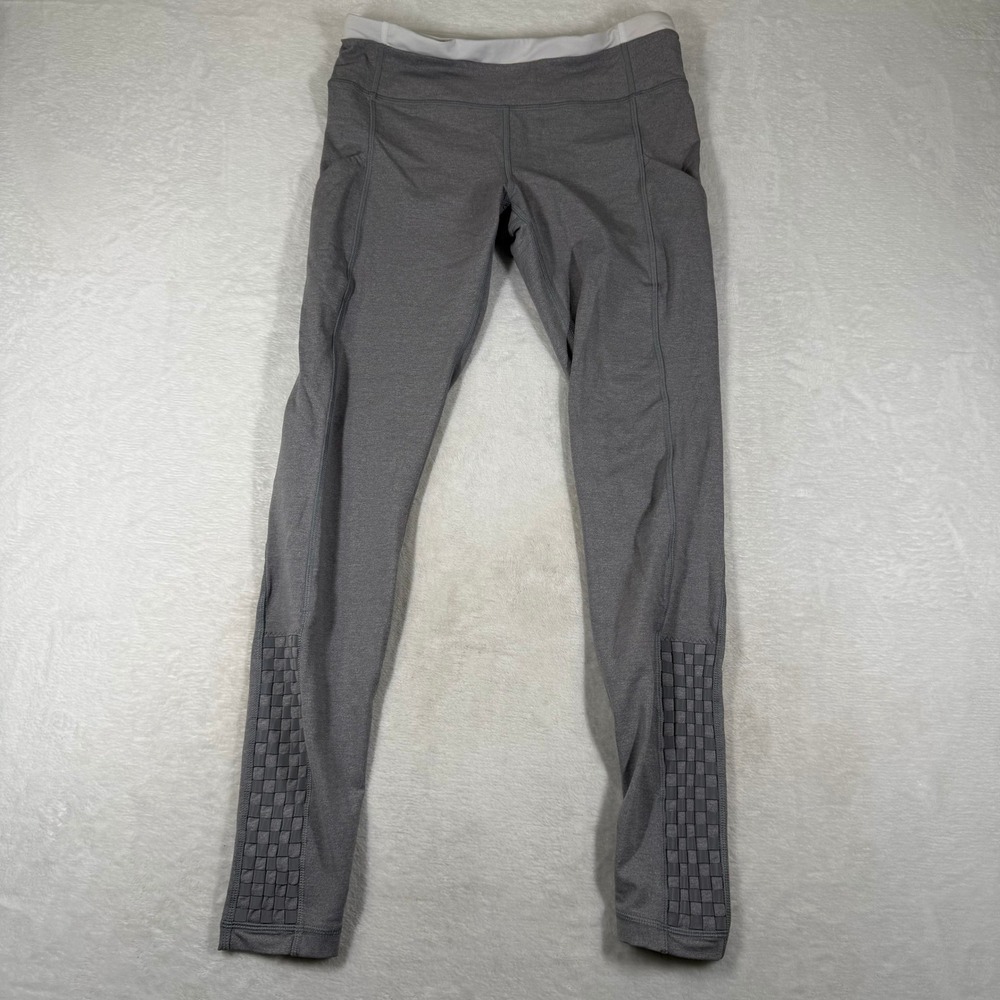 Lululemon Tight Stuff Tight II Heathered Slate Grey Lattice Leggings Size 8